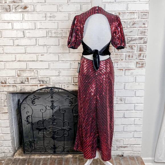 RIXO x Laura Jackson Daisy Velvet Trimmed Sequin Crepe Midi Maxi Dress S - Picture 8 of 14